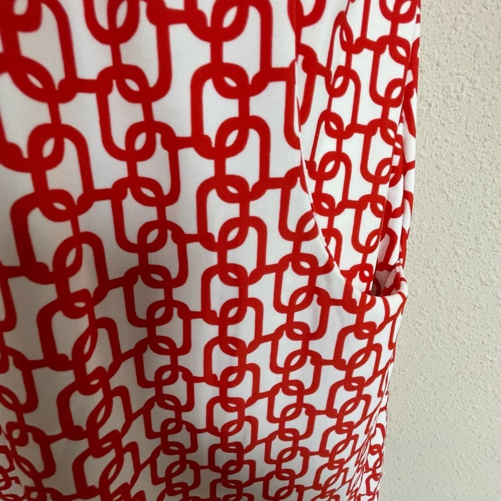 Jude Connally Dress S Red White Chain Link Sleeveless Pockets Coastal Resort - Picture 2 of 9